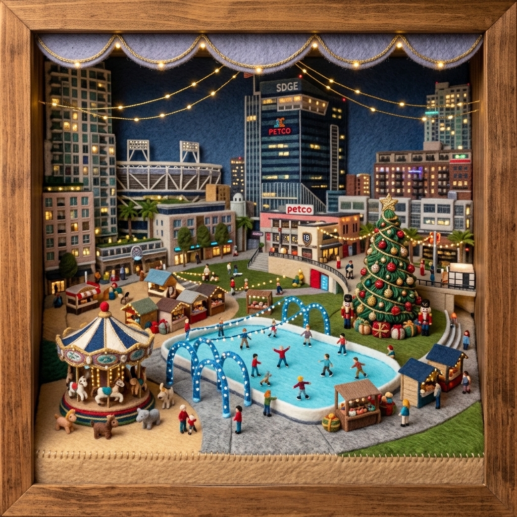 Snow sledding at the Holiday Market in San Diego