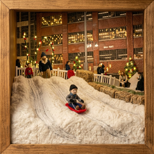 Snow sledding at the Holiday Market in San Diego